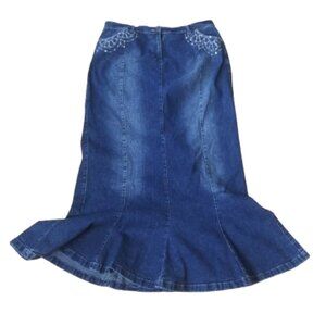 Midnight Velvet Denim Maxi Skirt Embellished 1X DRY CLEAN